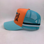 Orange/aqua trucker cap