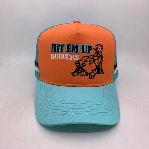 Orange/aqua trucker cap